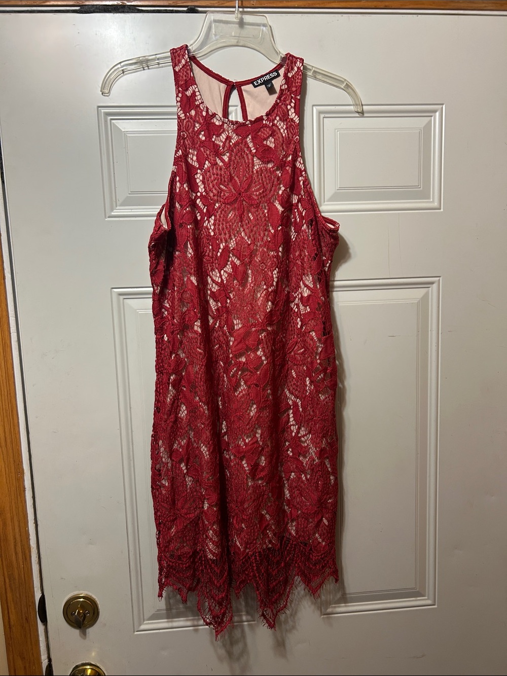 Express Crimson Floral Lace Midi Dress M